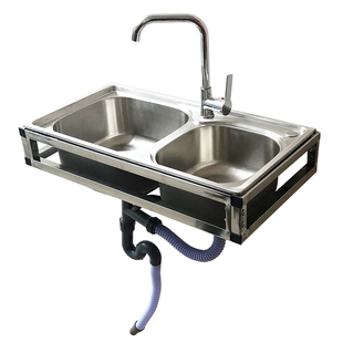 厨房304简易单槽不锈钢水槽带墙上三角支架洗菜盆挂墙式水盆支架