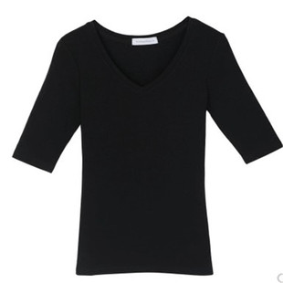 春夏7分袖紧身莱卡短袖T恤男V领中袖修身纯棉打底衫韩版上衣男潮