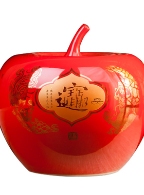 景德镇中国红招财进宝糖果将军罐