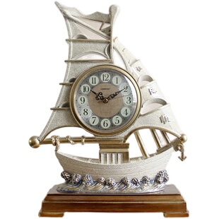 丽盛一帆风顺座钟静音家用客厅简约时钟中式创意摆件钟表大号台钟