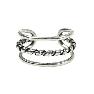 复古S925纯银麻花多层光面开口戒指简约设计女日韩银饰INS新款