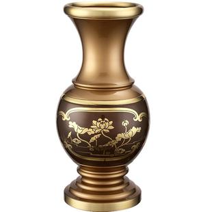 圆通佛具用品黄铜供佛花瓶佛前供花瓶一对家用插花供奉莲花瓶摆件