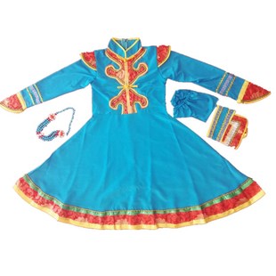 蒙古服装女儿童蒙族舞蹈服蒙古舞演出服少数民族筷子舞袍少儿女童