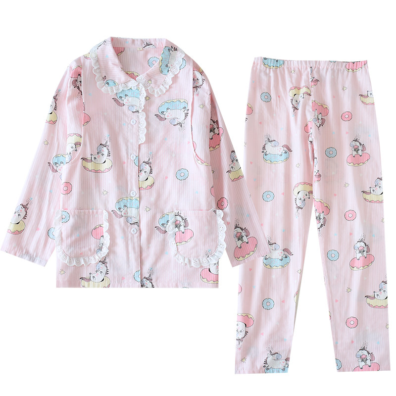 纱布月子服春春夏产后喂奶衣孕妇哺乳套装四季纯棉两件套透气卡通