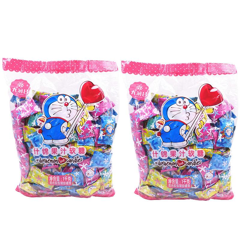 大润谷Hello Kitty哆啦A梦果汁软糖水果糖喜糖qq糖2000g 2袋裝