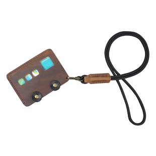 头层牛皮纯手工缝制挂脖手腕创意卡包门禁卡套公交车包邮