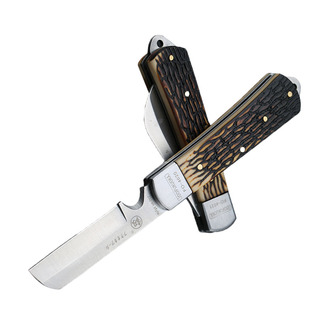 日本电工刀多功能不锈钢高档直刃弯刃牛角柄折叠剥线刀电缆剥皮刀