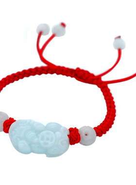 天然翡翠貔貅红绳手链编织