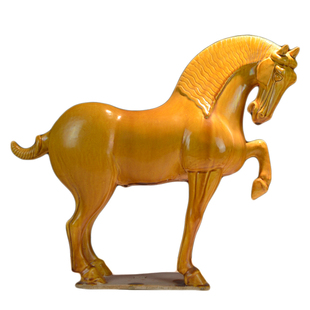 仿古唐三彩黄金马张二孬大师陶瓷马艺术品纯手工高档客厅收藏摆件