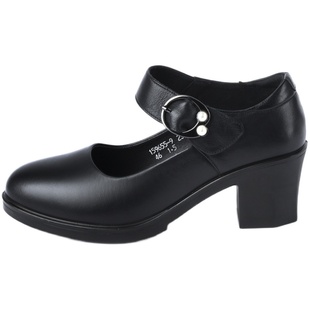 方尚女黑色职业软皮皮鞋舒适软底久站不累脚工作鞋真皮单鞋防滑