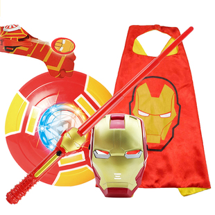 万圣节cos披风装扮动漫卡通钢铁大侠发光面具手套发射器儿童玩具