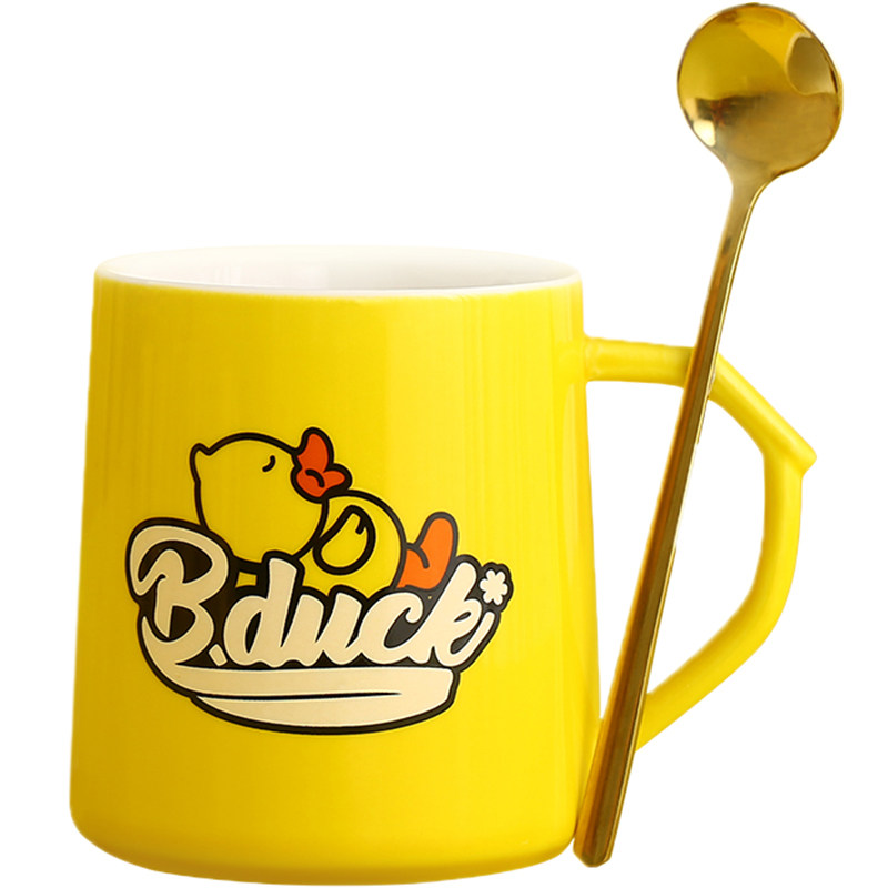 BDUCK小黄鸭杯子创意可爱少女心个性潮流陶瓷水杯儿童卡通牛奶杯