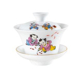 潮汕功夫茶具迷你小盖碗青花高温陶瓷两人茶杯小号三才碗两杯三杯