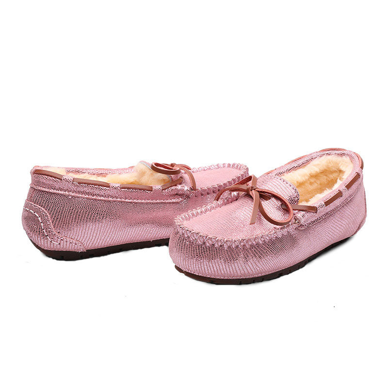 豆豆鞋女冬真皮加绒棉鞋原宿大码孕妇休闲毛毛鞋平底一脚蹬妈妈鞋