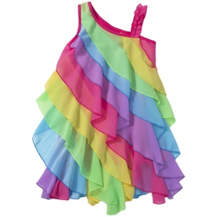 女童雪纺彩虹裙沙滩群3岁宝6小公主9宝贝小公主舞蹈裙夏季连衣裙