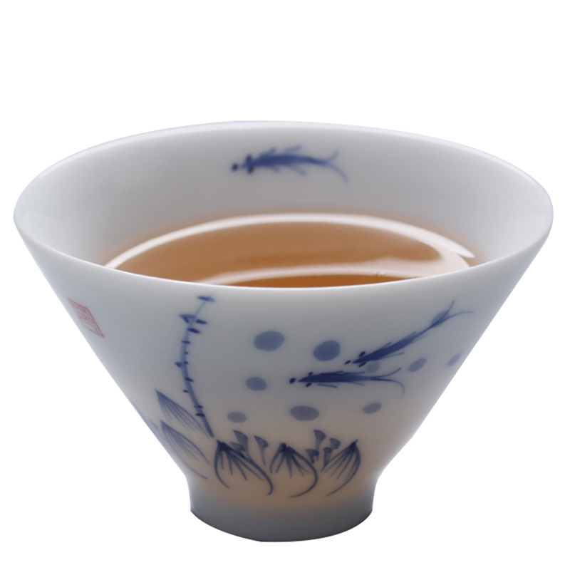 手绘荷花斗笠杯品茗杯茶杯