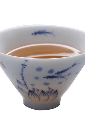 手绘荷花斗笠杯品茗杯茶杯