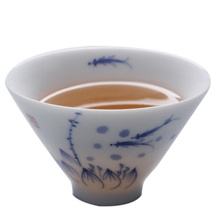 青花瓷功夫茶杯碗陶瓷手绘梅兰竹菊杯小号斗笠荷花薄胎白瓷品茗杯