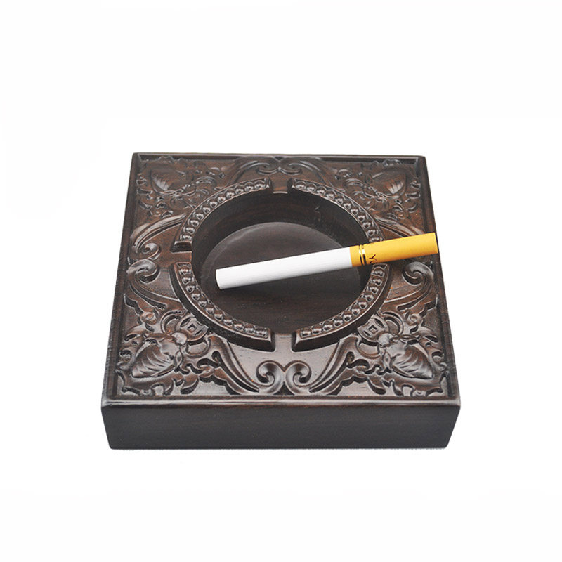 正品黑檀实木烟灰缸木质雕刻烟缸创意个性中式复古客厅烟灰缸包邮