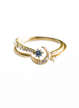 日系星月银镀金戒指