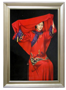 纯手绘出嫁中新娘美女装饰画卓克