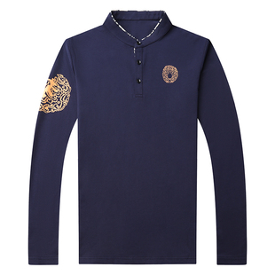 中国风立领春秋季男士长袖T恤土修身体恤薄款外穿秋衣纯棉上衣服