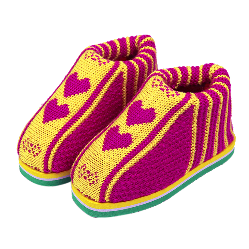 冬季居家防滑耐磨儿童棉鞋纯手工毛线编织男女宝宝保暖包跟棉拖鞋