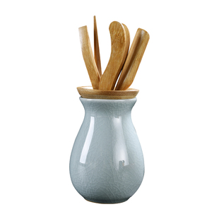 茶具配件哥窑六君子套装茶道6君子摆件茶艺茶夹茶匙茶桶摆件茶筒