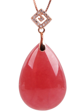 红纹石吊坠雁唐玫瑰金项链冰种