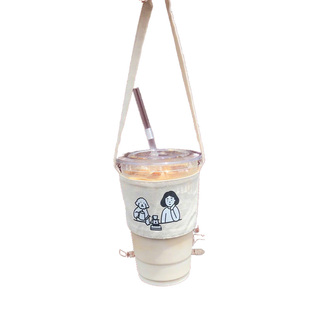 ins饮料环保杯套奶茶手提袋帆布棉麻卡通手摇杯小清新定制网红