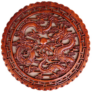 东阳香樟木雕圆形挂件客厅玄关壁挂中式家居仿古工艺饰品实木挂屏