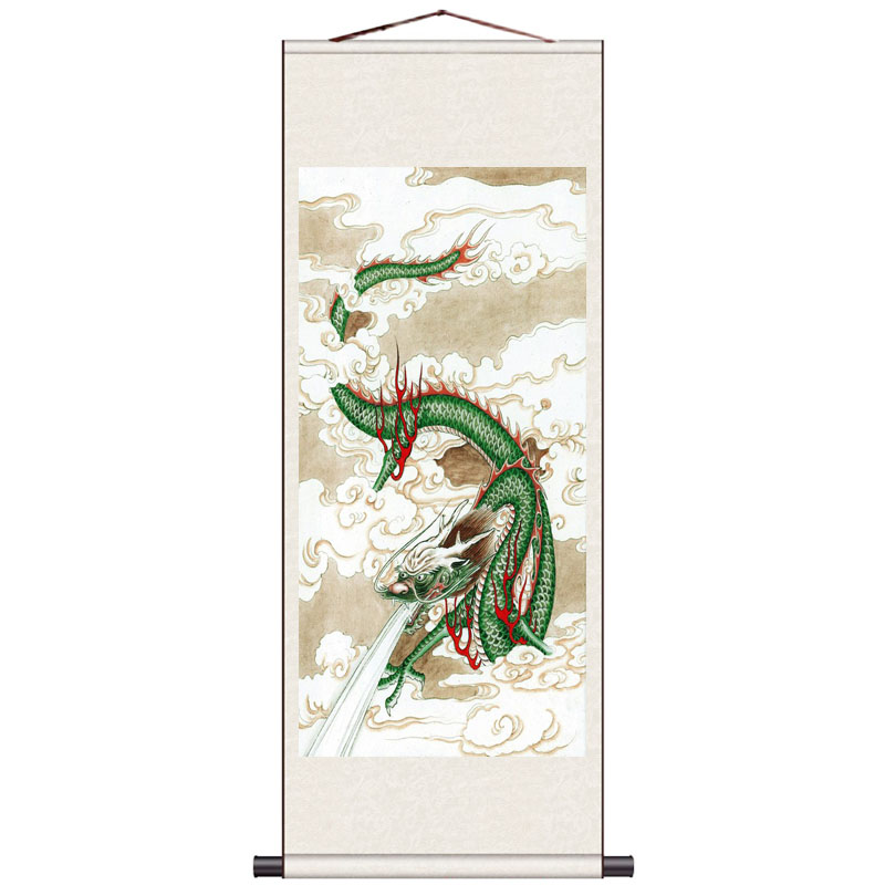 风水挂画招财龙挂画双龙戏珠丝绸卷轴画青龙玄关酒店壁画福娃朝龙