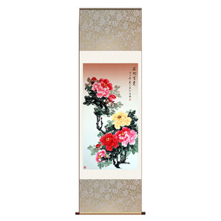 花开富贵好运丝绸卷轴画挂画客厅壁画风水字画国画装饰画红牡丹