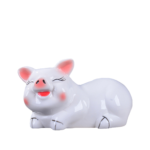 萌萌可爱开心小笑猪 黑色猪摆件 陶瓷白猪生肖招财风水装饰品摆设
