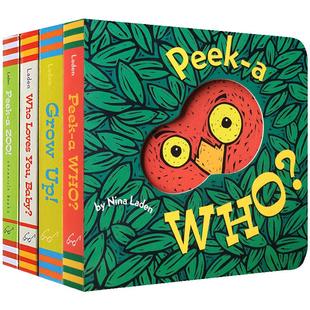 猜猜我是谁全套3本 0-3岁peek a who zoo 英文原版绘本躲猫猫洞洞玩具书 启蒙阅读学习英语图书不怕撕咬grow up peek-peekawho