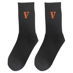 VLONE POP UP 限定 黑橙大V欧美高街潮牌袜 FRIENDS字母中筒袜子
