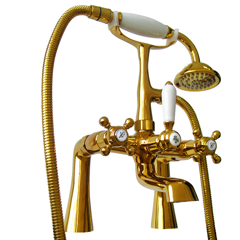 浴缸龙头冷热卫浴室混水龙头坐式缸边式仿古全铜电话式花洒淋浴