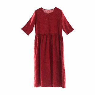 绽放文艺原创霖棉麻女装2022秋春夏新款麻女装连衣裙中长裙宽松款