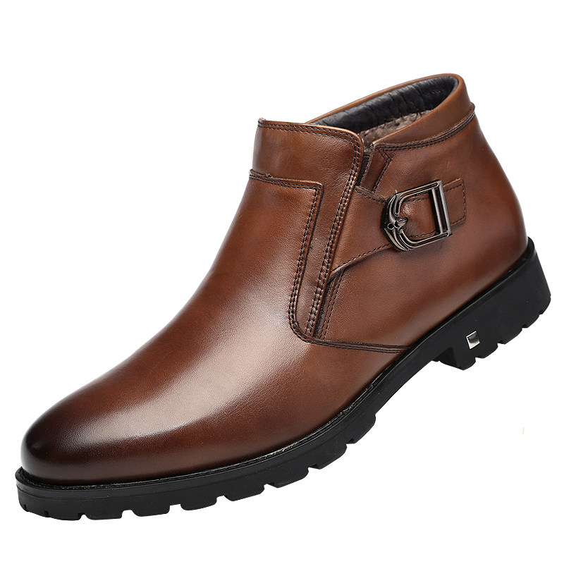 意大利休闲真皮冬加绒保暖商务高帮驾车羊毛马丁靴棉短鞋雪地靴男