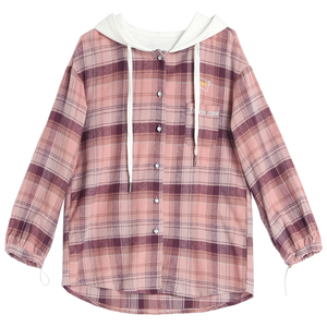 初中学生格子衬衫女秋装外套长袖高中生秋季新款复古上衣宽松韩版