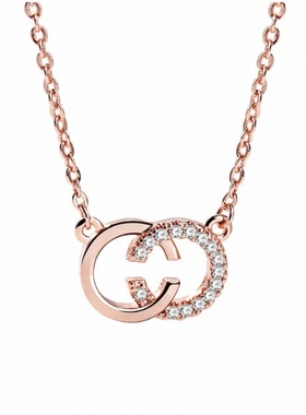 小香风原创玫瑰金字母耳钉锁骨链