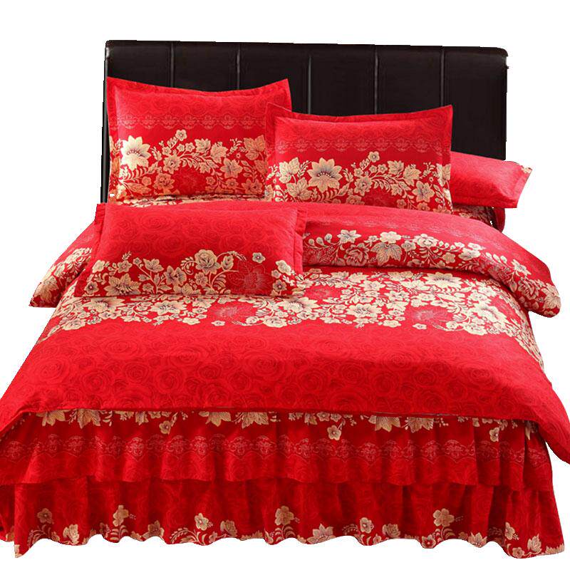 韩版花边床罩床裙款床上四件套公主风全棉纯棉磨毛婚庆1.8米2.0m