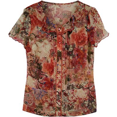 网纱速干短袖荷叶边妈妈中年女装