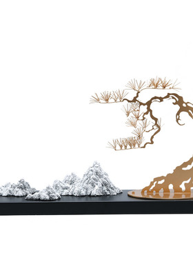 新中式创意金属枯山石树摆件