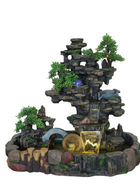 室内大型落地养鱼池礼品假山流水