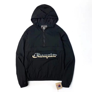 美版champion薄款外套草写串标可收纳半拉链情侣宽松冲锋衣V0180