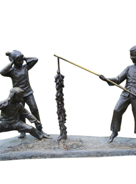 放鞭炮园林景观玻璃钢人物雕塑