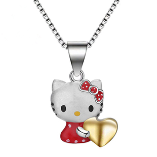 925纯银hello kitty银吊坠3D硬银凯蒂猫银饰时尚创意锁骨项链彩色