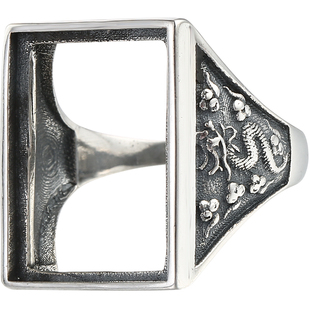 925纯银方形戒指空托男女戒指托龙图腾霸气蜜蜡银戒托13*18 15*20