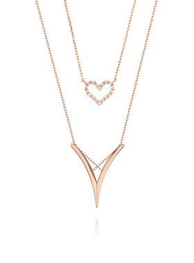 双层爱心镶钻韩版项链南乔同款